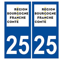 Supstick 2 Stickers Autocollants Plaques Immatriculation Auto Dept 25 Bourgogne Franche Comté Bleu Foncé Angles Carrés