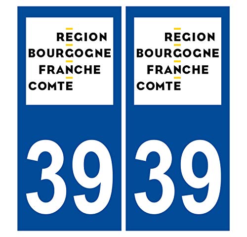 Supstick 2 Stickers Autocollants Plaques Immatriculation Auto Dept 39 Bourgogne Franche Comté Bleu Foncé Angles Arrondis