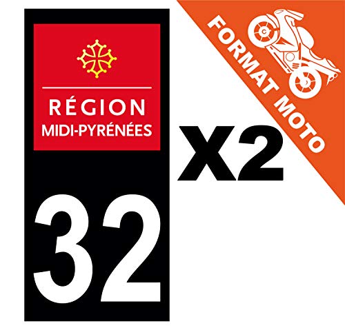 Supstick 2 Stickers Autocollants Plaques Immatriculation Moto Dept 32 Midi Pyrénées Noir Angles Carrés