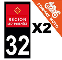 Supstick 2 Stickers Autocollants Plaques Immatriculation Moto Dept 32 Midi Pyrénées Noir Angles Carrés