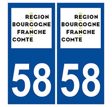 Supstick 2 Stickers Autocollants Plaques Immatriculation Auto Dept 58 Bourgogne Franche Comté Bleu Foncé Angles Arrondis
