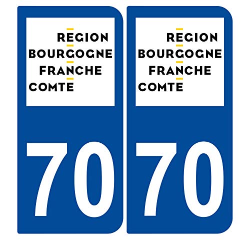 Supstick 2 Stickers Autocollants Plaques Immatriculation Auto Dept 70 Bourgogne Franche Comté Bleu Foncé Angles Arrondis