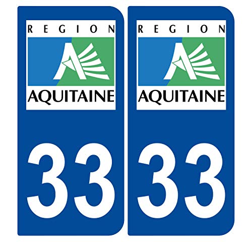 Supstick 2 Stickers Autocollants Plaques Immatriculation Auto Dept 33 Aquitaine Bleu Foncé Angles Arrondis