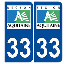 Supstick 2 Stickers Autocollants Plaques Immatriculation Auto Dept 33 Aquitaine Bleu Foncé Angles Arrondis