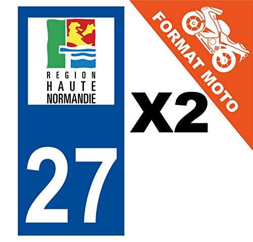 Supstick 2 Stickers Autocollants Plaques Immatriculation Moto Dept 27 Haute Normandie Bleu Foncé Angles Carrés