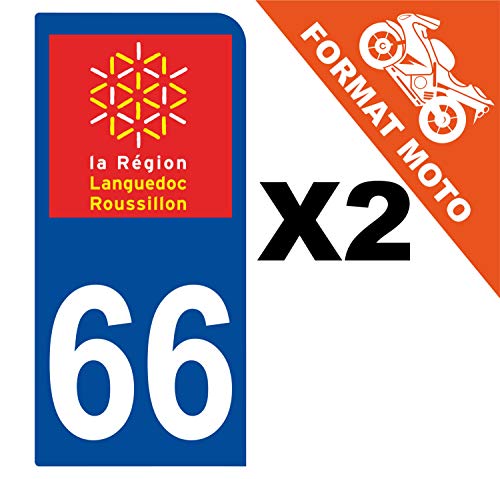Supstick 2 Stickers Autocollants Plaques Immatriculation Moto Dept 66 Languedoc Roussillon Bleu Foncé 1 Angle Arrondi