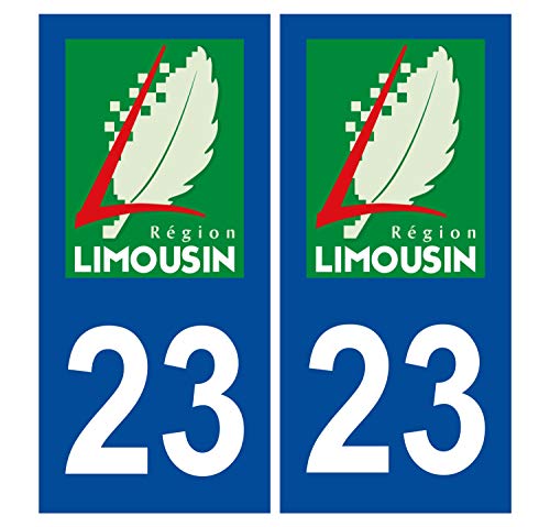 Supstick 2 Stickers Autocollants Plaques Immatriculation Auto Dept 23 Limousin Bleu Foncé Angles Carrés