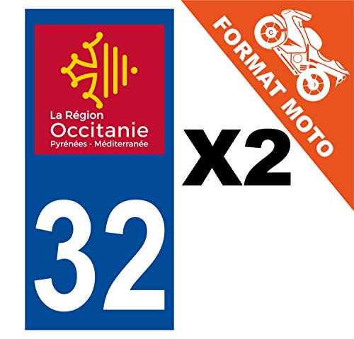 Supstick 2 Stickers Autocollants Plaques Immatriculation Moto Dept 32 Occitanie Bleu Foncé Angles Carrés