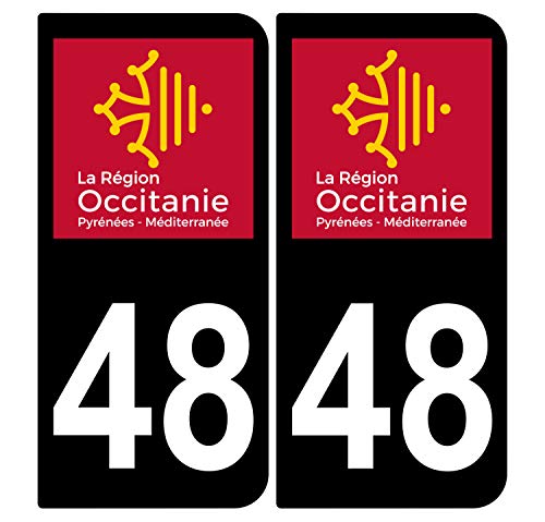 Supstick 2 Stickers Autocollants Plaques Immatriculation Auto Dept 48 Occitanie Noir Angles Arrondis