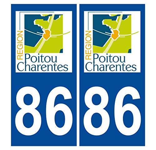 Supstick 2 Stickers Autocollants Plaques Immatriculation Auto Dept 86 Poitou Charentes Bleu Foncé Angles Carrés