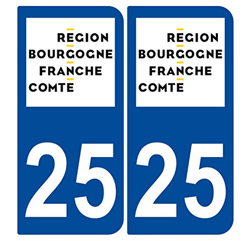 Supstick 2 Stickers Autocollants Plaques Immatriculation Auto Dept 25 Bourgogne Franche Comté Bleu Foncé Angles Arrondis