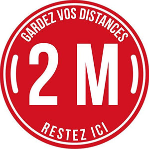 Lot de 5 Autocollant stickers signalétique stop covid sol antidérapant - gardez vos distances 2m - format 25x25cm couleur rouge