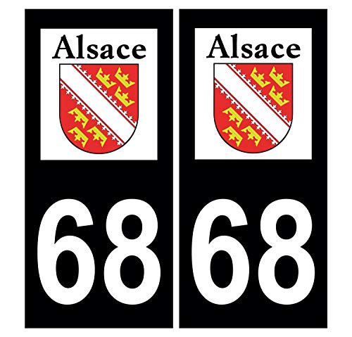 Supstick 2 Stickers Autocollants Plaques Immatriculation Auto Dept 68 Alsace Blason Noir Angles Carrés