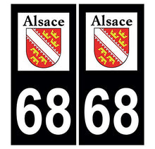 Supstick 2 Stickers Autocollants Plaques Immatriculation Auto Dept 68 Alsace Blason Noir Angles Carrés