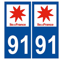 Supstick 2 Stickers Autocollants Plaques Immatriculation Auto Dept 91 Ile de France Bleu Foncé Angles Carrés