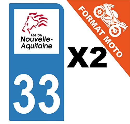Supstick 2 Stickers Autocollants Plaques Immatriculation Moto Dept 33 Nouvelle Aquitaine Bleu Clair 1 Angle Arrondi