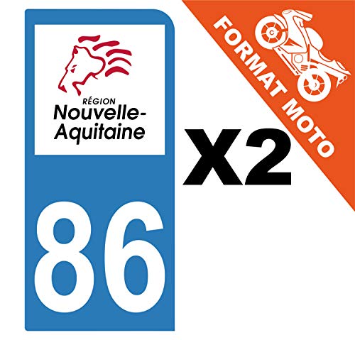 Supstick 2 Stickers Autocollants Plaques Immatriculation Moto Dept 86 Nouvelle Aquitaine Bleu Clair 1 Angle Arrondi