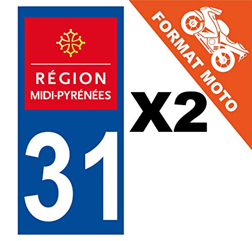 Supstick 2 Stickers Autocollants Plaques Immatriculation Moto Dept 31 Midi Pyrénées Bleu Foncé Angles Carrés