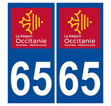 Supstick 2 Stickers Autocollants Plaques Immatriculation Auto Dept 65 Occitanie Bleu Foncé Angles Carrés