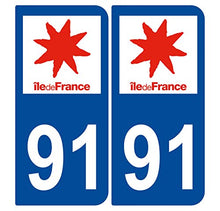 Supstick 2 Stickers Autocollants Plaques Immatriculation Auto Dept 91 Ile de France Bleu Foncé Angles Arrondis