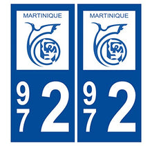 Supstick 2 Stickers Autocollants Plaques Immatriculation Auto Dept 972 Martinique Bleu Foncé Angles Carrés