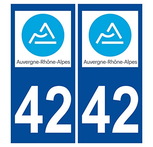 Supstick 2 Stickers Autocollants Plaques Immatriculation Auto Dept 42 Auvergne Rhône Alpes Bleu Foncé Angles Carrés