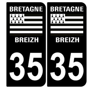 Supstick 2 Stickers Autocollants Plaques Immatriculation Auto Dept 35 Bretagne Breizh Noir Angles Arrondis