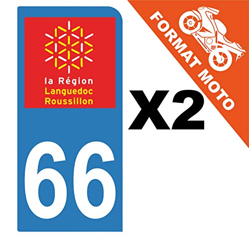 Supstick 2 Stickers Autocollants Plaques Immatriculation Moto Dept 66 Languedoc Roussillon Bleu Clair 1 Angle Arrondi
