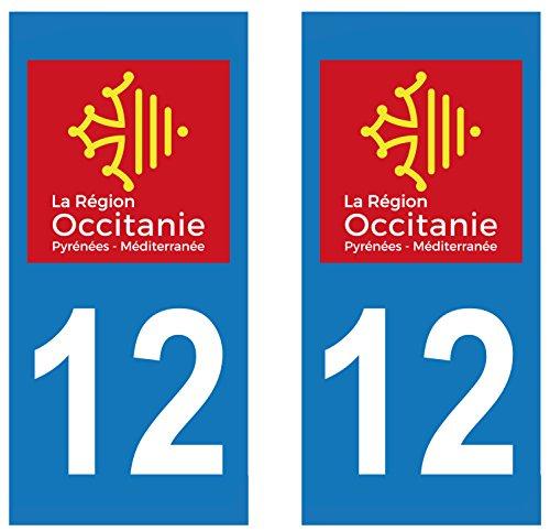 supstick 2 STICKERS AUTOCOLLANT PLAQUE IMMATRICULATION DEPT 12 région Occitanie format rectangulaire - supstick.fr