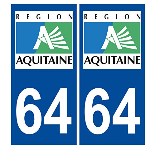 Supstick 2 Stickers Autocollants Plaques Immatriculation Auto Dept 64 Aquitaine Bleu Foncé Angles Carrés