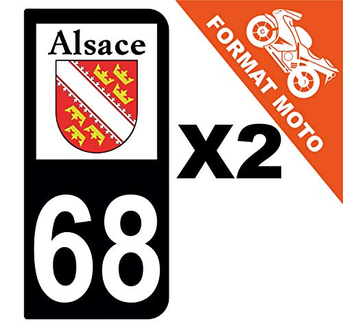 Supstick 2 Stickers Autocollants Plaques Immatriculation Moto Dept 68 Alsace Blason Noir 2 Angles Arrondis