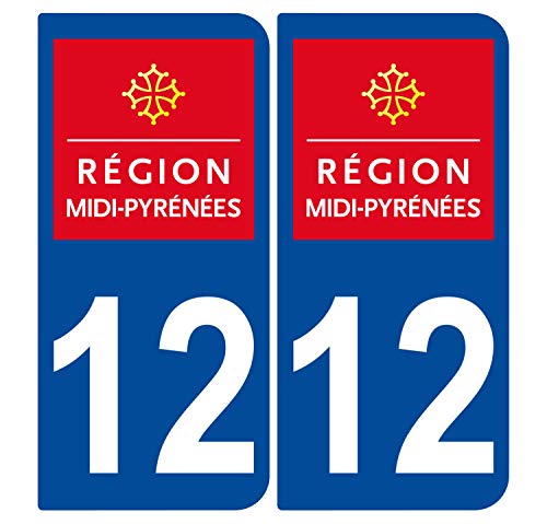 Supstick 2 Stickers Autocollants Plaques Immatriculation Auto Dept 12 Midi Pyrénées Bleu Foncé Angles Arrondis