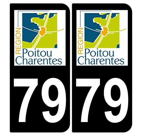 Supstick 2 Stickers Autocollants Plaques Immatriculation Auto Dept 79 Poitou Charentes Noir Angles Arrondis