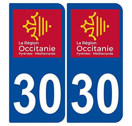 Supstick 2 Stickers Autocollants Plaques Immatriculation Auto Dept 30 Occitanie Bleu Foncé Angles Arrondis