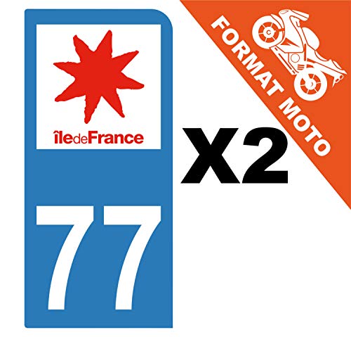 Supstick 2 Stickers Autocollants Plaques Immatriculation Moto Dept 77 Ile de France Bleu Clair 1 Angle Arrondi