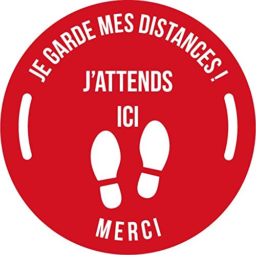 Lot de 5 Autocollant stickers signalétique stop covid sol antidérapant - respect des distances - format 30x30cm couleur rouge