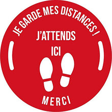 Charger l&#39;image dans la galerie, Autocollant stickers signalétique stop covid sol antidérapant - respect des distances - format 20x20cm couleur rouge
