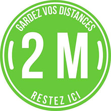 Charger l&#39;image dans la galerie, Autocollant stickers signalétique stop covid sol antidérapant - gardez vos distances 2m - format 20x20cm couleur vert pomme
