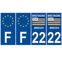 Supstick 4 Stickers Autocollants Plaques Immatriculation Auto Dept 22 Bretagne Breizh Bleu Foncé Angles Carrés