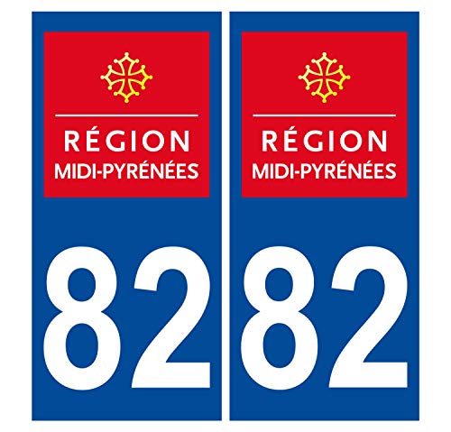 Supstick 2 Stickers Autocollants Plaques Immatriculation Auto Dept 82 Midi Pyrénées Bleu Foncé Angles Carrés
