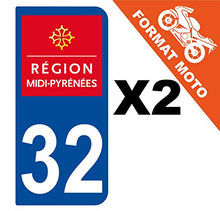 Supstick 2 Stickers Autocollants Plaques Immatriculation Moto Dept 32 Midi Pyrénées Bleu Foncé 2 Angles Arrondis