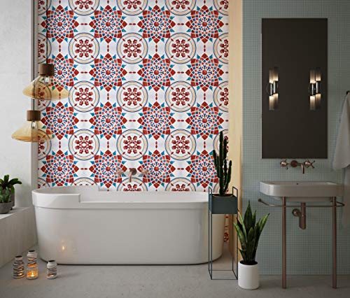 Lot de 10 Adhésif Carrelage - décoration de carreaux - 10 pièces plastifié en mat - mosaïque style mandala fleur - format 25x25cm par pièce