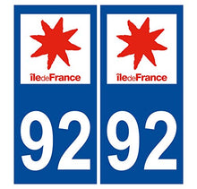 Supstick 2 Stickers Autocollants Plaques Immatriculation Auto Dept 92 Ile de France Bleu Foncé Angles Carrés