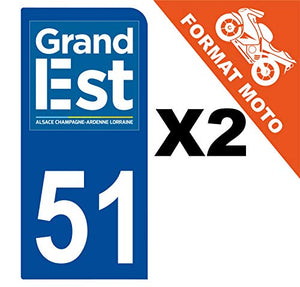 Supstick 2 Stickers Autocollants Plaques Immatriculation Moto Dept 51 Grand Est Bleu Foncé 1 Angle Arrondi