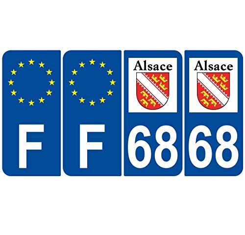 Supstick 4 Stickers Autocollants Plaques Immatriculation Auto Dept 68 Alsace Blason Bleu Foncé Angles Arrondis