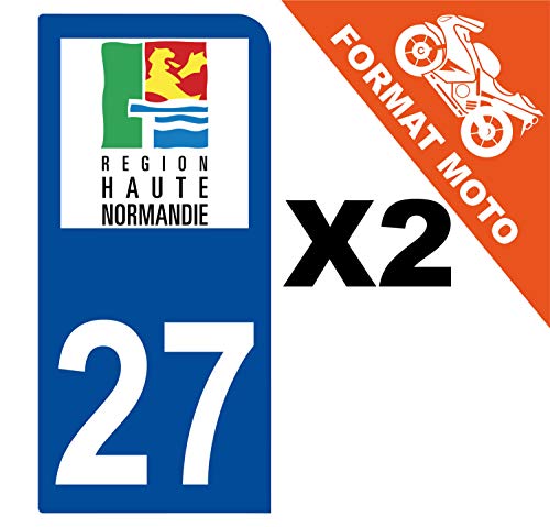 Supstick 2 Stickers Autocollants Plaques Immatriculation Moto Dept 27 Haute Normandie Bleu Foncé 1 Angle Arrondi