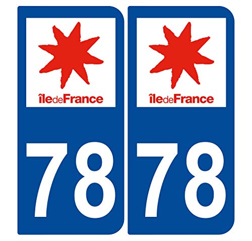 Supstick 2 Stickers Autocollants Plaques Immatriculation Auto Dept 78 Ile de France Bleu Foncé Angles Arrondis