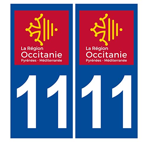Supstick 2 Stickers Autocollants Plaques Immatriculation Auto Dept 11 Occitanie Bleu Foncé Angles Carrés