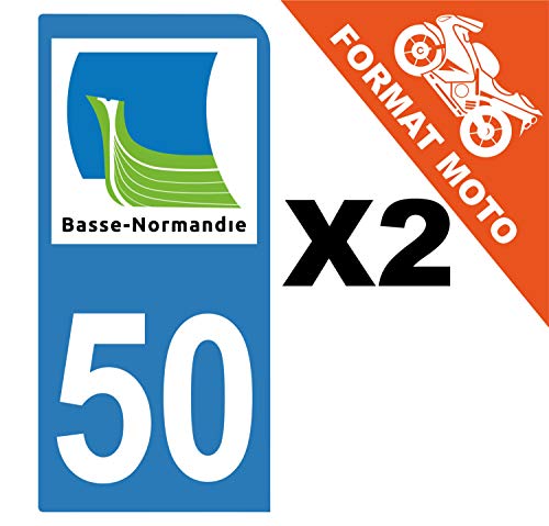 Supstick 2 Stickers Autocollants Plaques Immatriculation Moto Dept 50 Basse Normandie Bleu Clair 1 Angle Arrondi