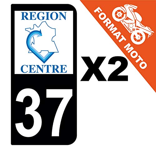 Supstick 2 Stickers Autocollants Plaques Immatriculation Moto Dept 37 Centre Noir 2 Angles Arrondis